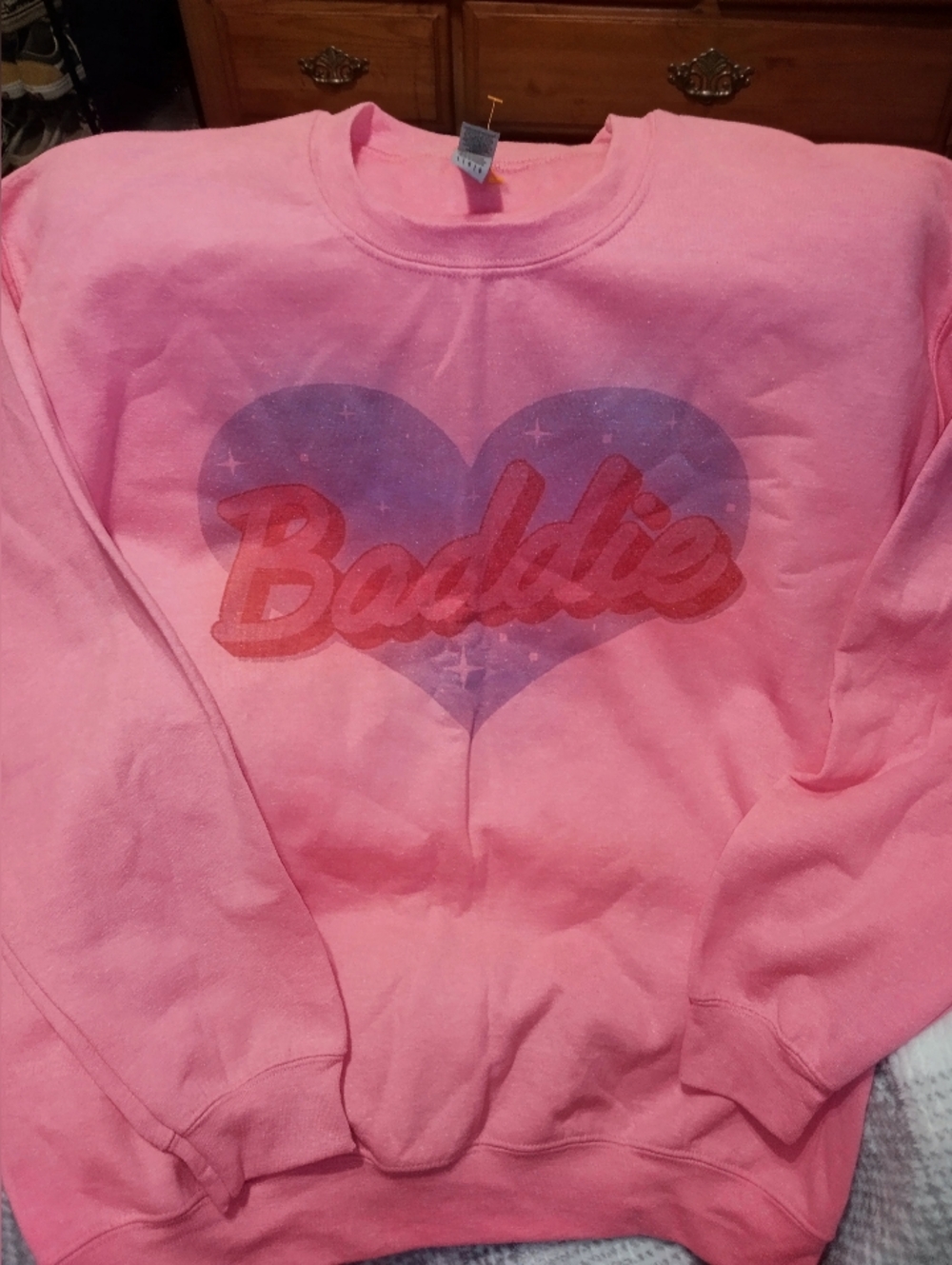 Pink "Baddie" Heart Graphic Crewneck Gildan Sweatshirt~Large